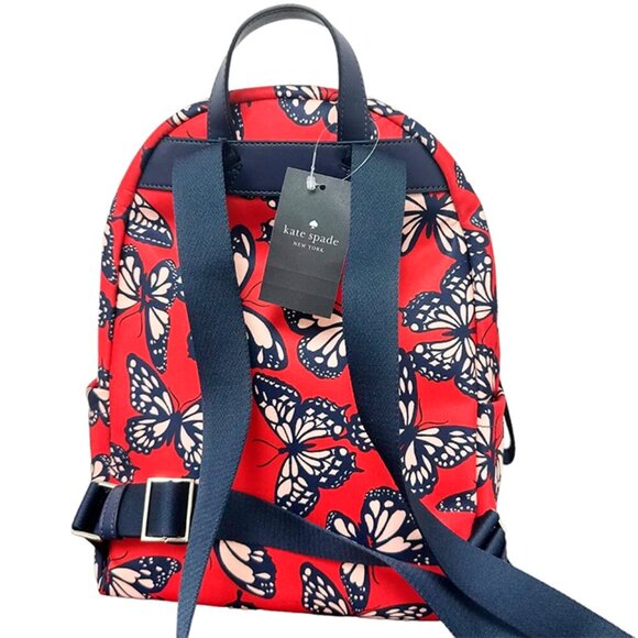 S Kate Spade Chelsea Nylon Medium Backpack Red Navy Butterflies KB591 NWT $299 - Picture 4 of 10